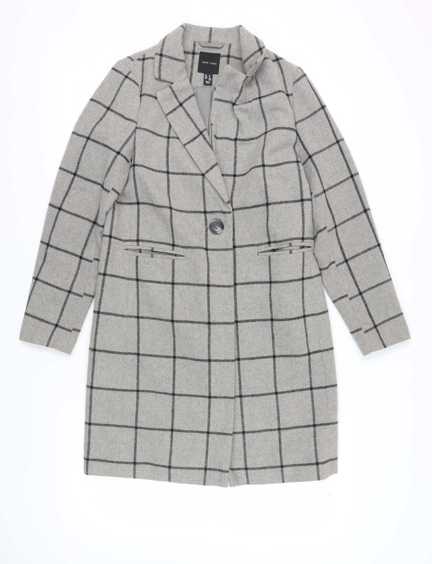 New Look Women's Grey Check Overcoat Size 6