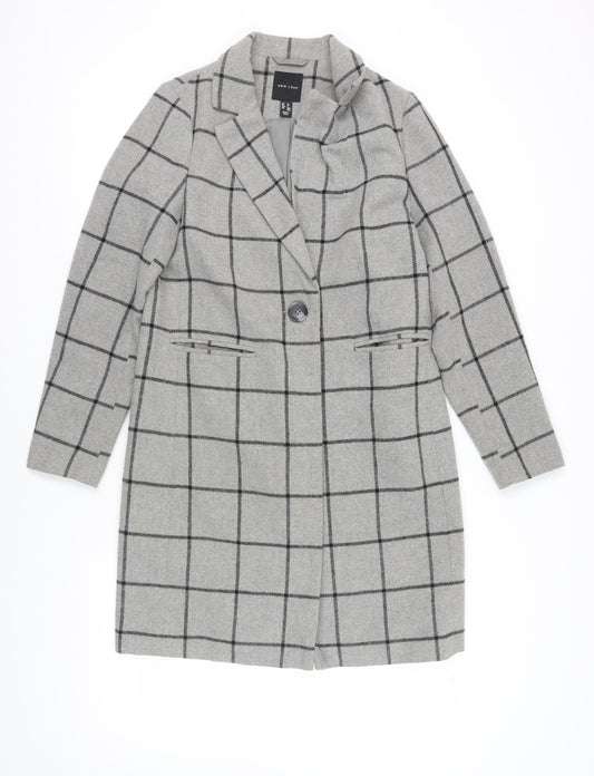 New Look Women's Grey Check Overcoat Size 6