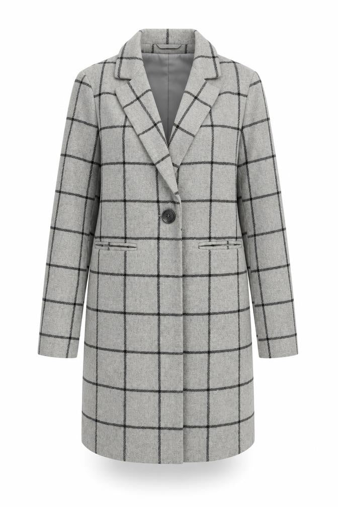 New Look Women's Grey Check Overcoat Size 6