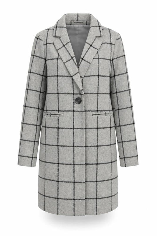 New Look Women's Grey Check Overcoat Size 6