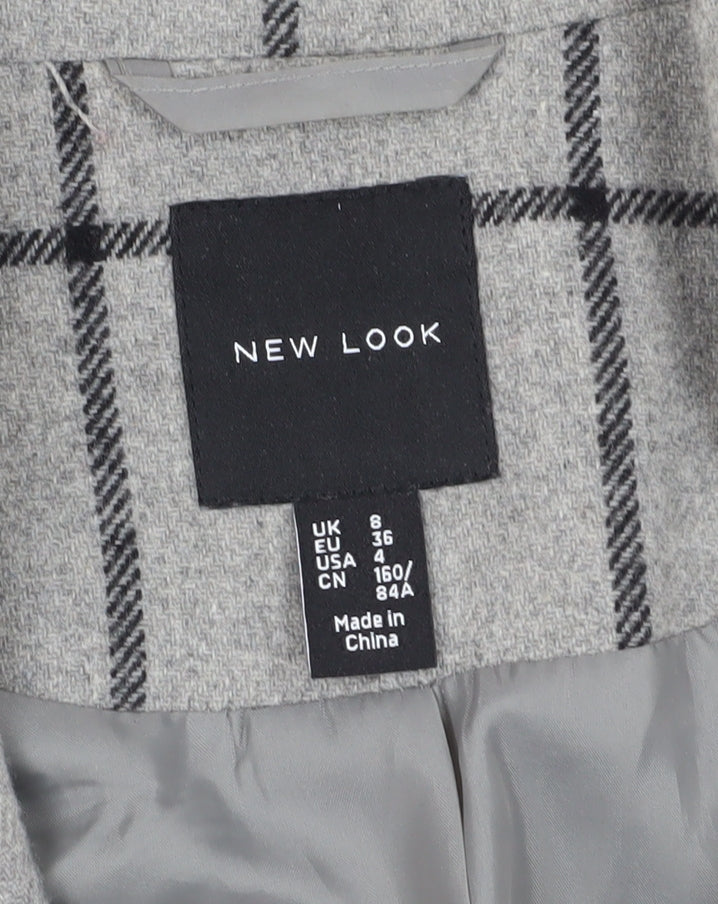 New Look Women's Grey Check Overcoat Size 6