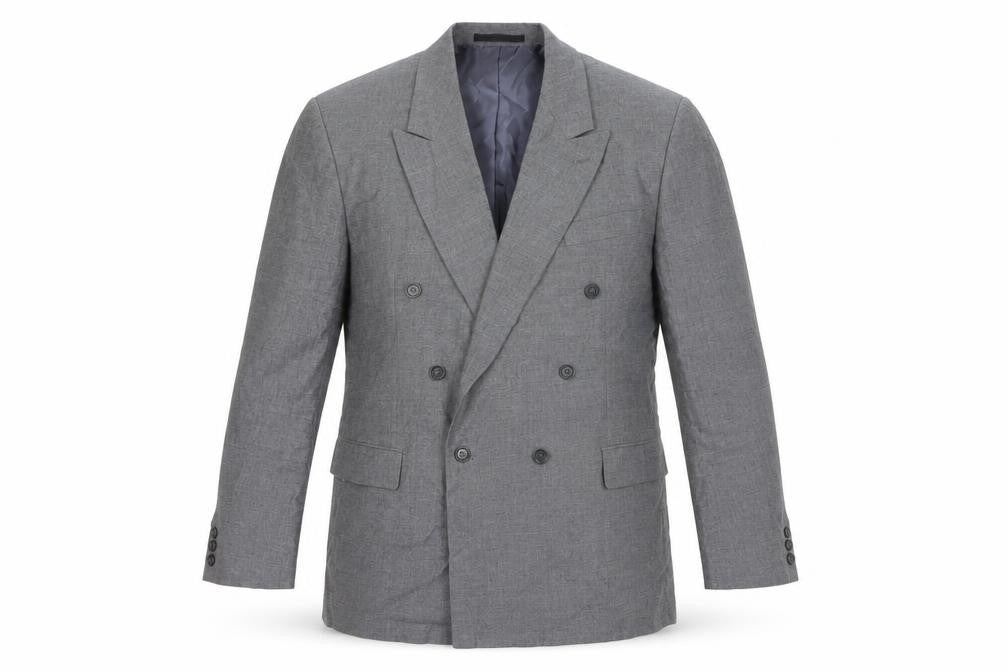 C&A Men's Grey Blazer, Size 42L, Double-Breasted, Long Fit