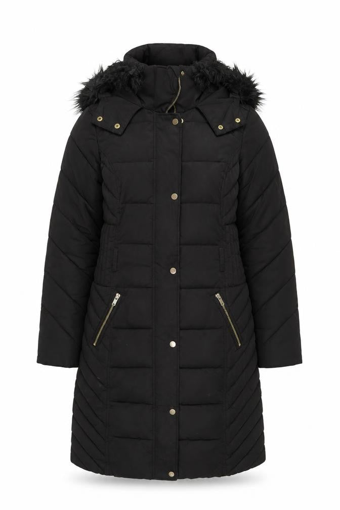 Oasis Women's Black XS Puffer Jacket Hooded Long Coat