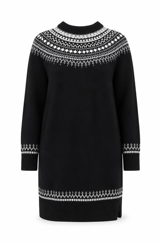 The White Company Women's Black Fair Isle Jumper Dress Size 12