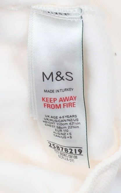 Brand and care label for Marks & Spencer girls’' ivory stitch pullover, 4-5 years