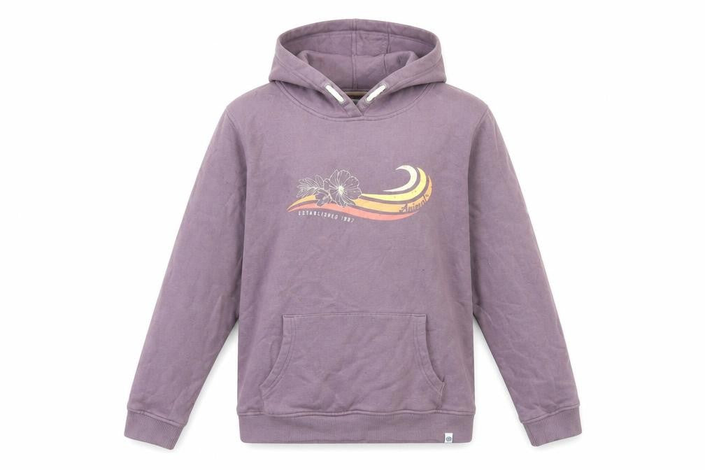 Front view of Animal girls’ purple pullover hoodie, size 13, years graphic print
