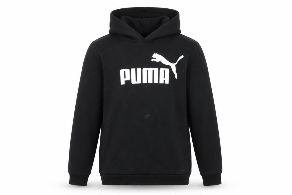 Front view of Puma boys’ black xl hoodie with logo - casual comfort