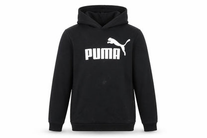 Front view of Puma boys’ black xl hoodie with logo - casual comfort