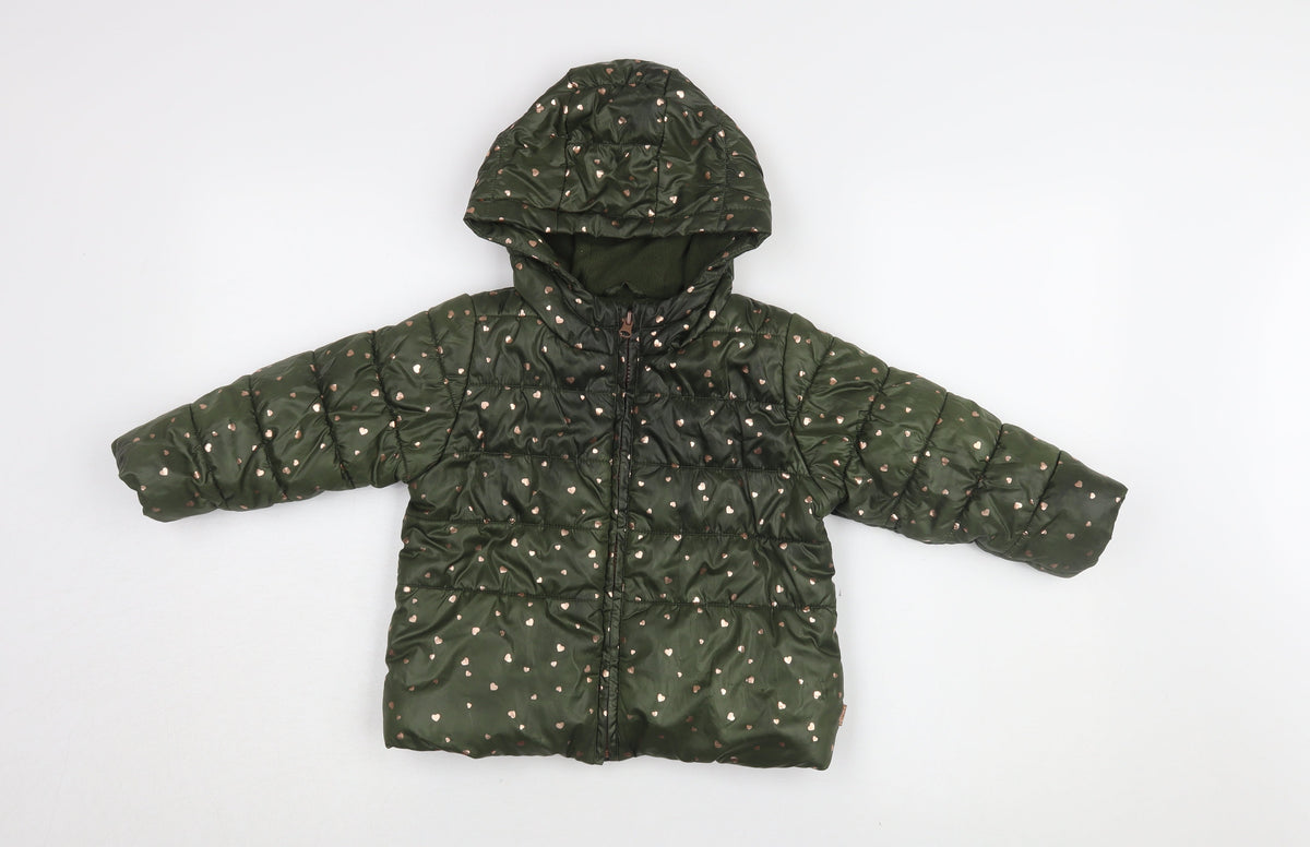 Additional front view of Canada House girls’ green heart puffer jacket 24m