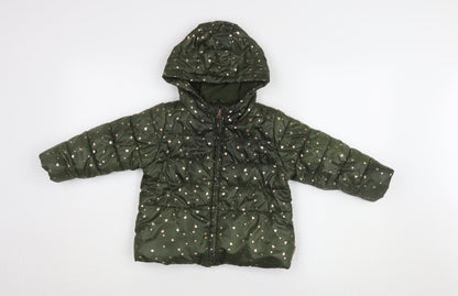 Additional front view of Canada House girls’ green heart puffer jacket 24m