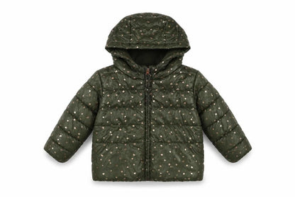 Front view of Canada House girls’ green heart puffer jacket 24m