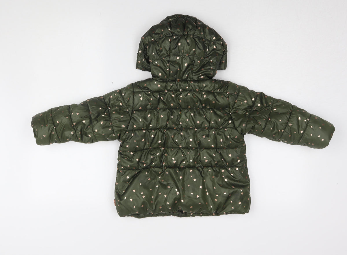 Back view of Canada House girls’ green heart puffer jacket 24m