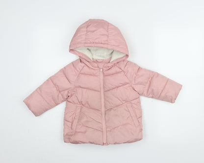 Additional front view of Gap girls’ pink puffer jacket, 2 years, hooded, quilted