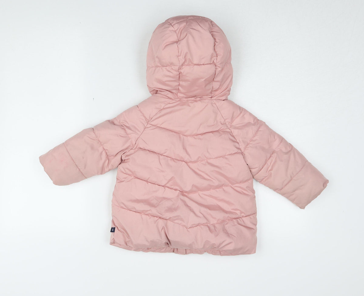 Back view of Gap girls’ pink puffer jacket, 2 years, hooded, quilted