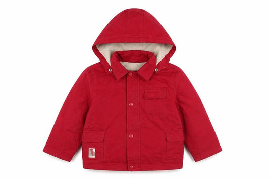 Front view of Bout'chou boys’ red hooded jacket 3 years - spring casual