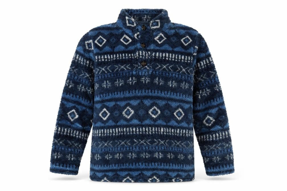 Cotton Traders Men's Blue Henley Sweatshirt, Size S, Geometric