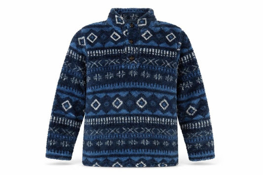 Cotton Traders Men's Blue Henley Sweatshirt, Size S, Geometric