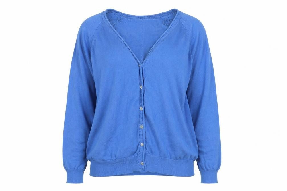Hepburn Women's Blue Cotton V-Neck Cardigan L
