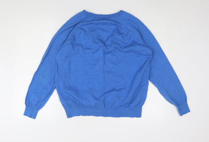 Hepburn Women's Blue Cotton V-Neck Cardigan L