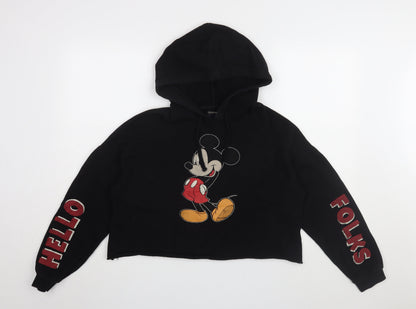 Preloved Pull & Bear Women's Black Mickey Mouse Hoodie M - Front