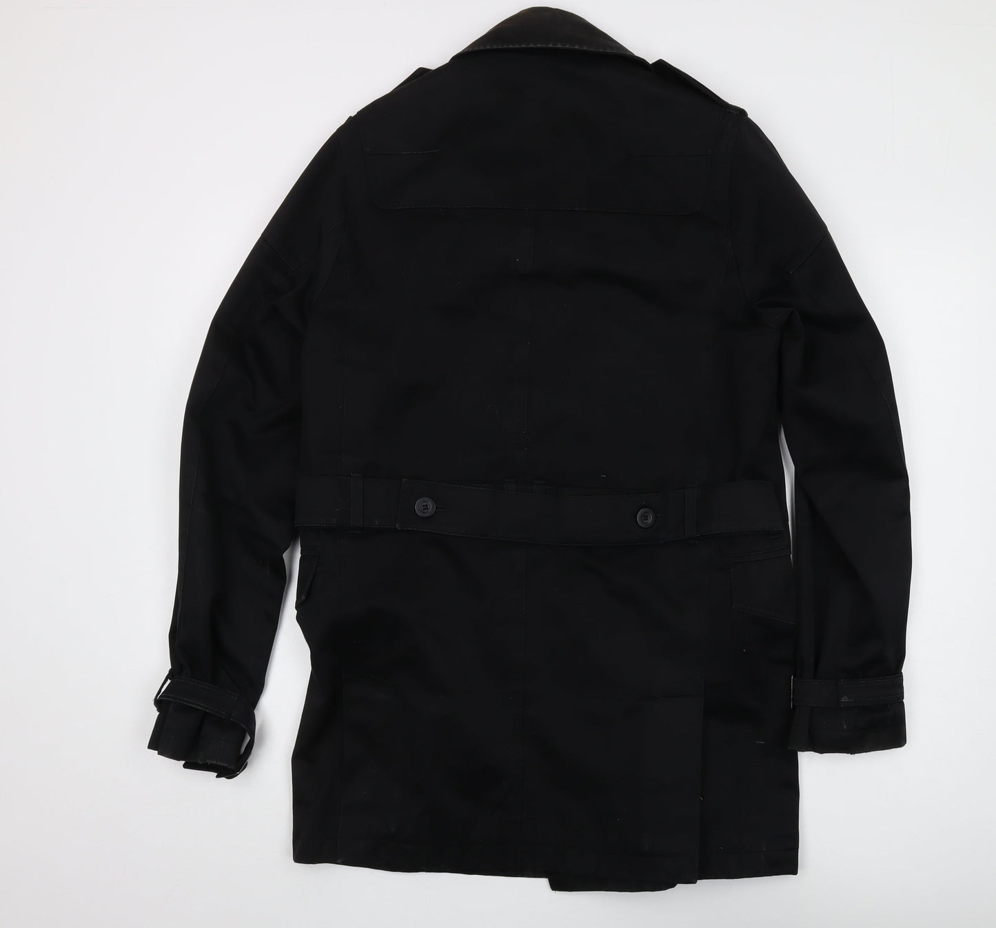 Cecil Gee Men's Black S Trench Coat Belted Long Cotton