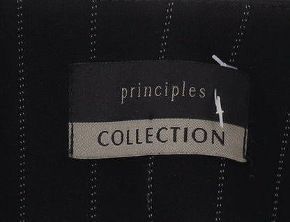 Close-up detail of Principles Women's Black Pinstripe Blazer, size 14