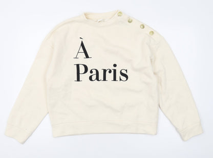 H&M Women’s Ivory XS Pullover Sweatshirt Button Accents