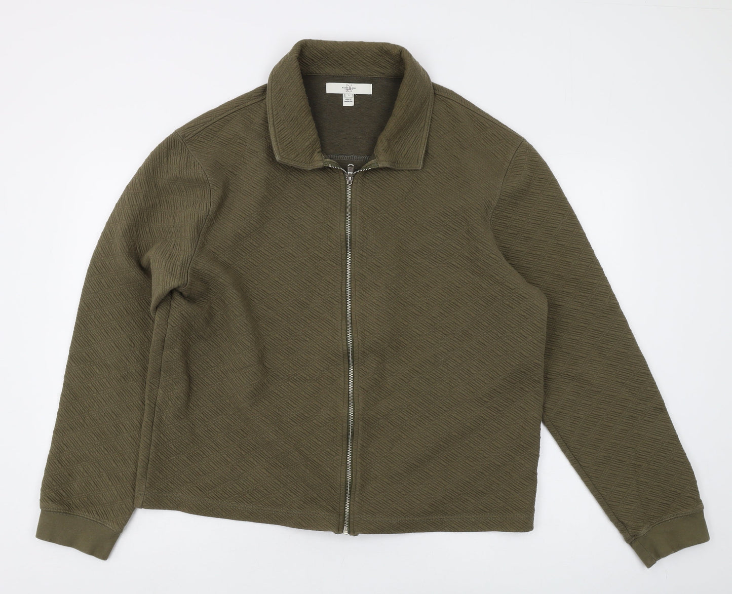 River Island Men's Green Full Zip Collared Sweatshirt L