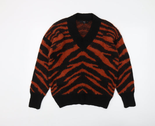 Next Women's XS Black Animal Print V-Neck Jumper
