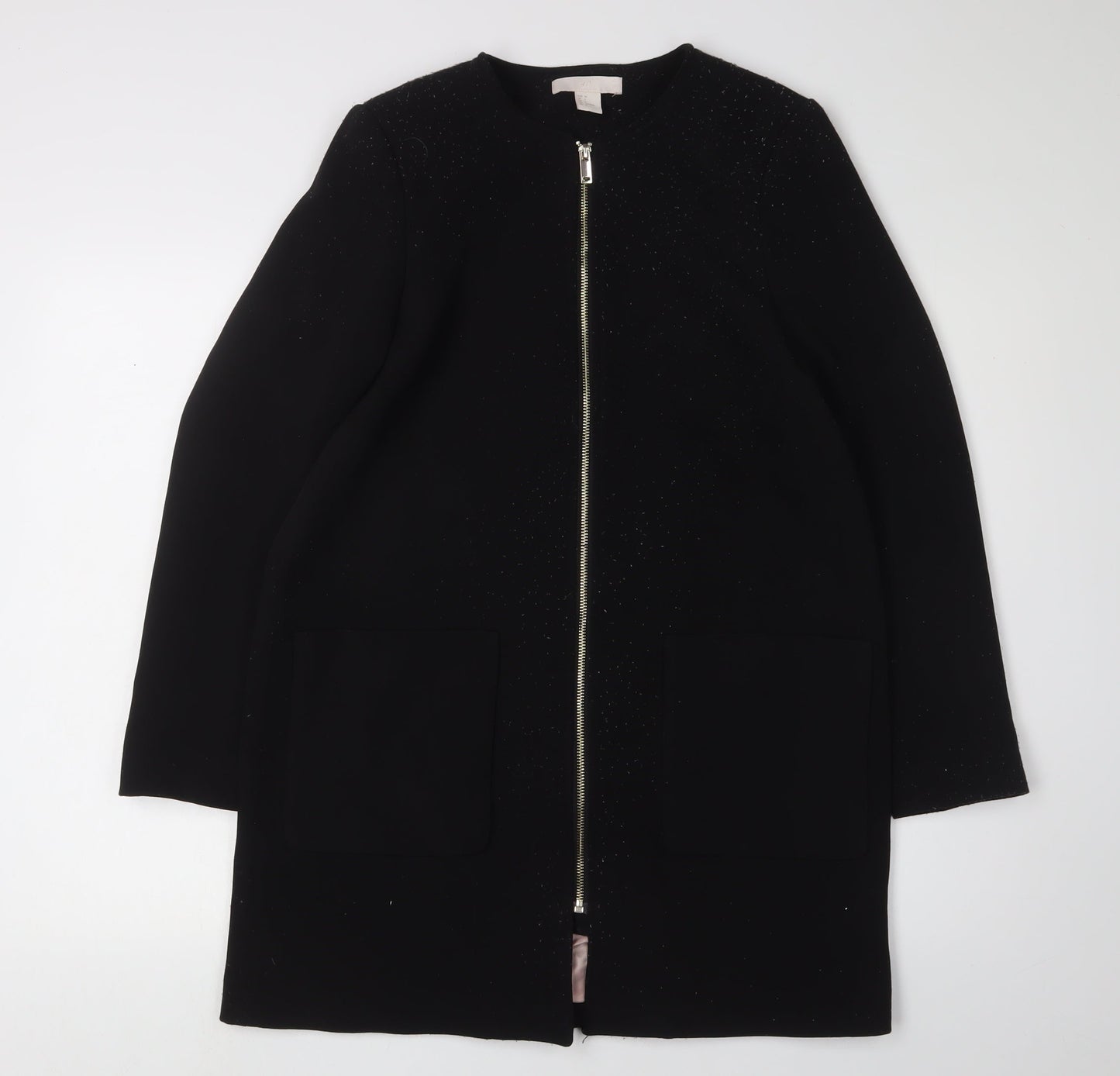 H&M Women's Black Mid-Length Coat, Size 8, Full Zip