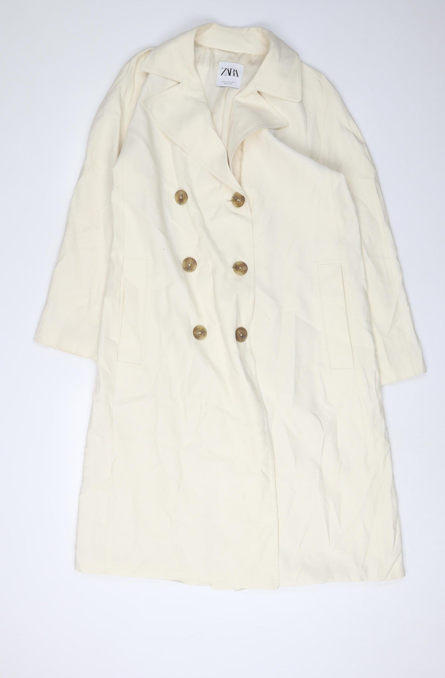 Zara Women's Ivory Trench Coat, Size 6, Classic Style