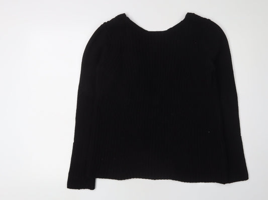 Zara Women's Black Cotton V-Neck Pullover Jumper M