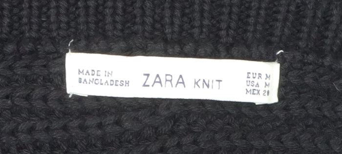 Zara Women's Black Cotton V-Neck Pullover Jumper M