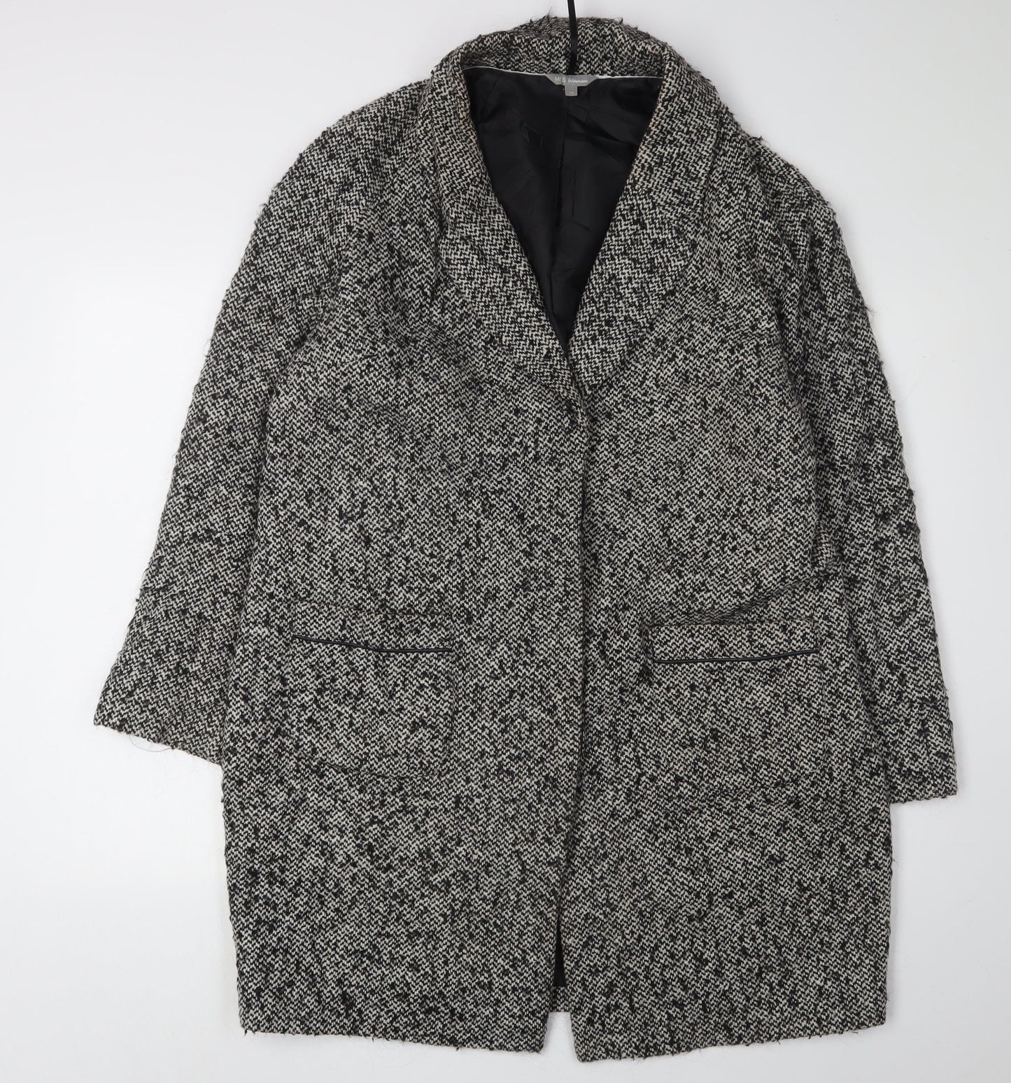 Marks and Spencer Women's Black Tweed Overcoat, Size 14