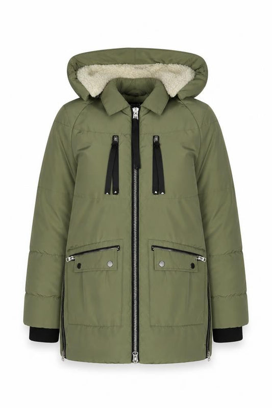 Warehouse Women's Green Puffer Jacket UK 8 Hooded Casual
