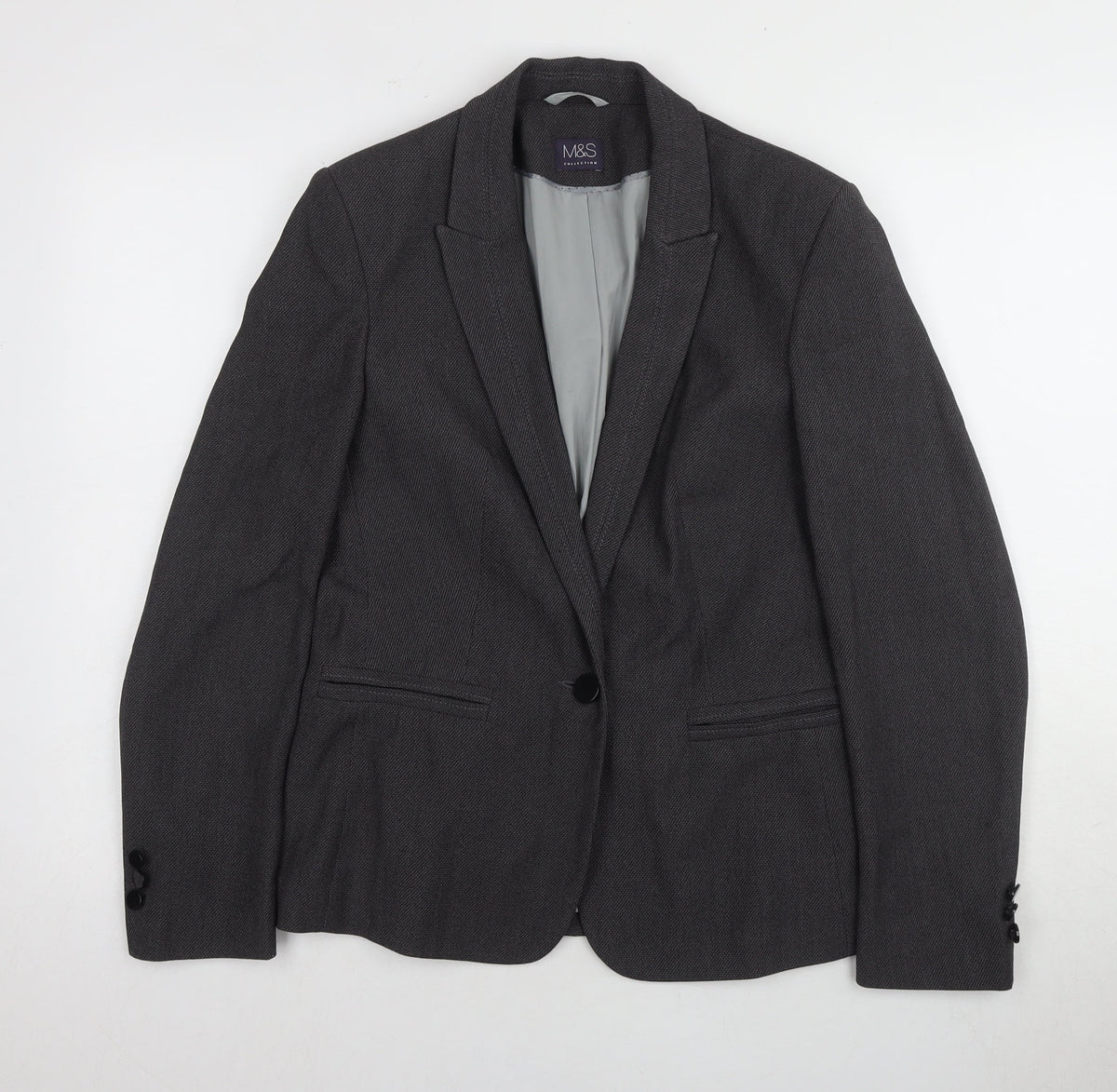 Marks & Spencer Women Grey Blazer Size 10 Regular Fit