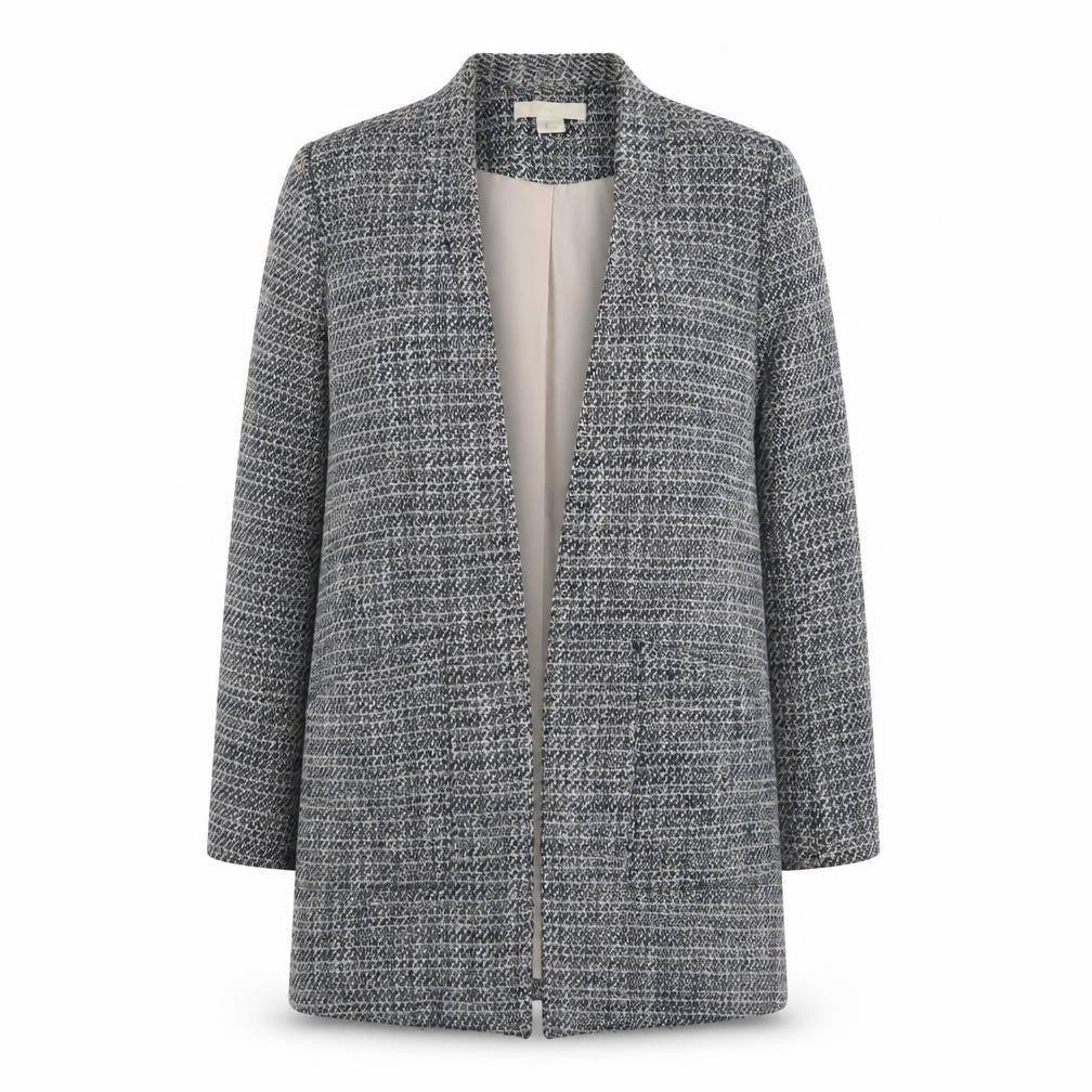 H&M Women's Grey Check Tweed Coat, Size 14, Classic Style