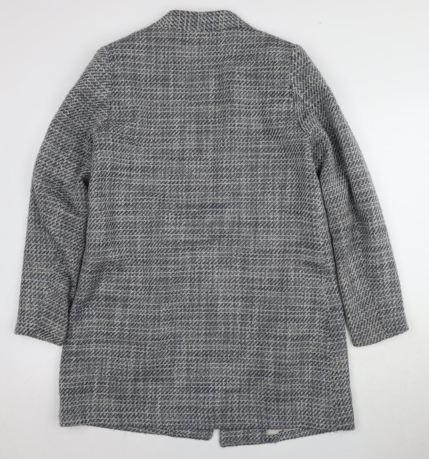 H&M Women's Grey Check Tweed Coat, Size 14, Classic Style