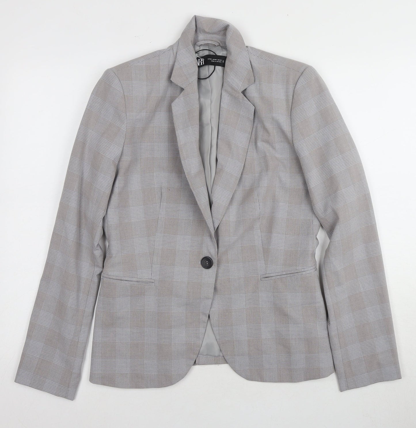 Zara Women's Grey Check Blazer, Size 10, Slim Fit