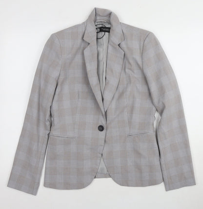 Zara Women's Grey Check Blazer, Size 10, Slim Fit