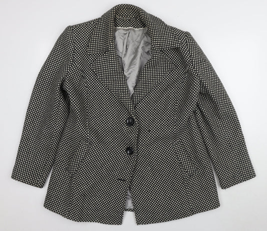 Berkertex Women's Black Blazer Size 16 with Geometric Pattern