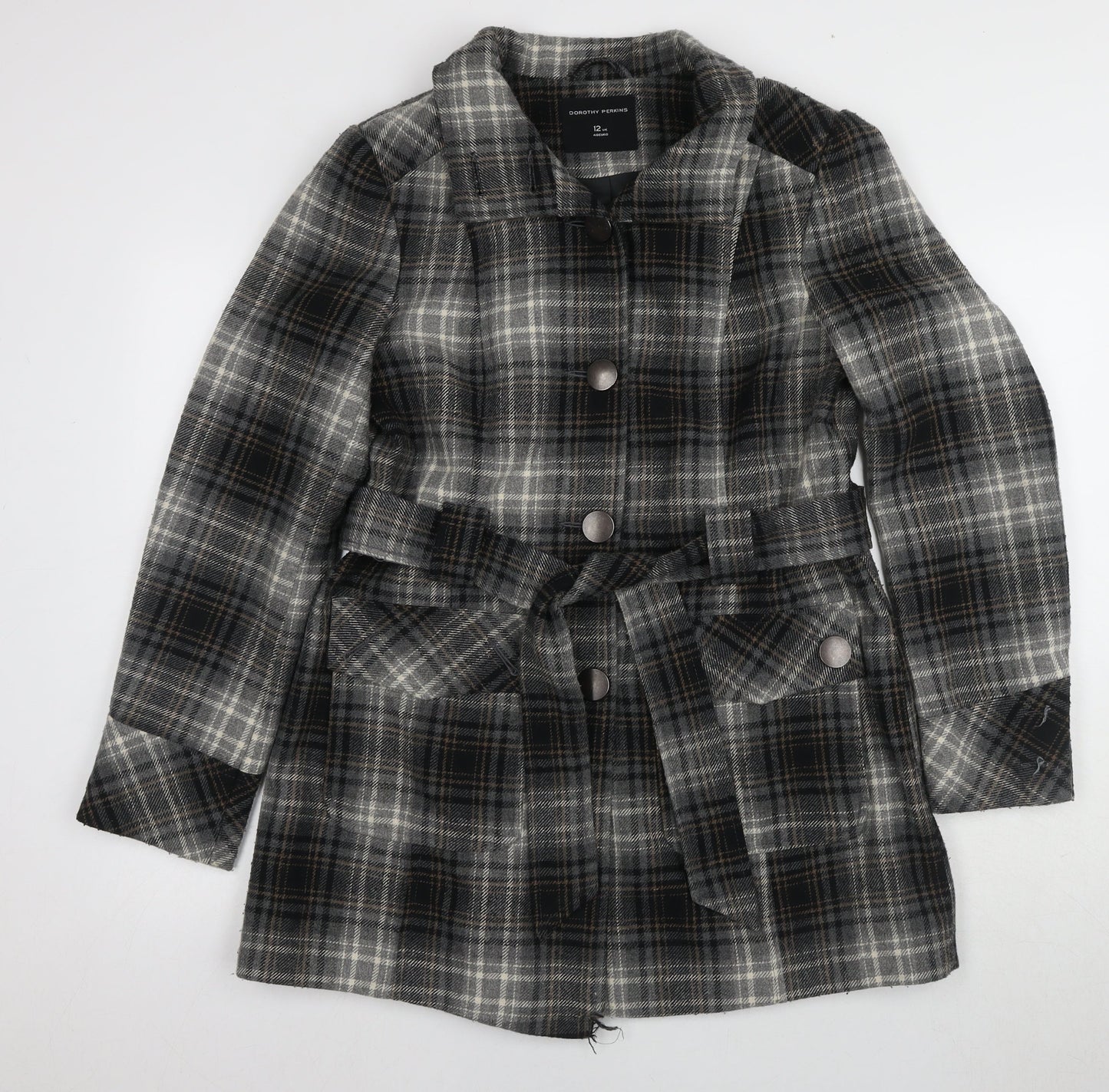 Dorothy Perkins Women's Brown Plaid Pea Coat Size 12
