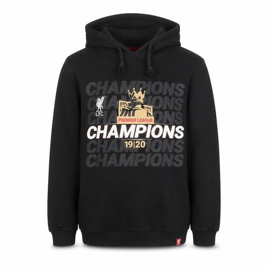 Front view of LFC boys’ black pullover hoodie 11-12 years hooded graphic liverpool fc