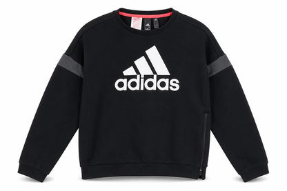 Front view of Adidas boys’ black logo pullover top 11-12y casual
