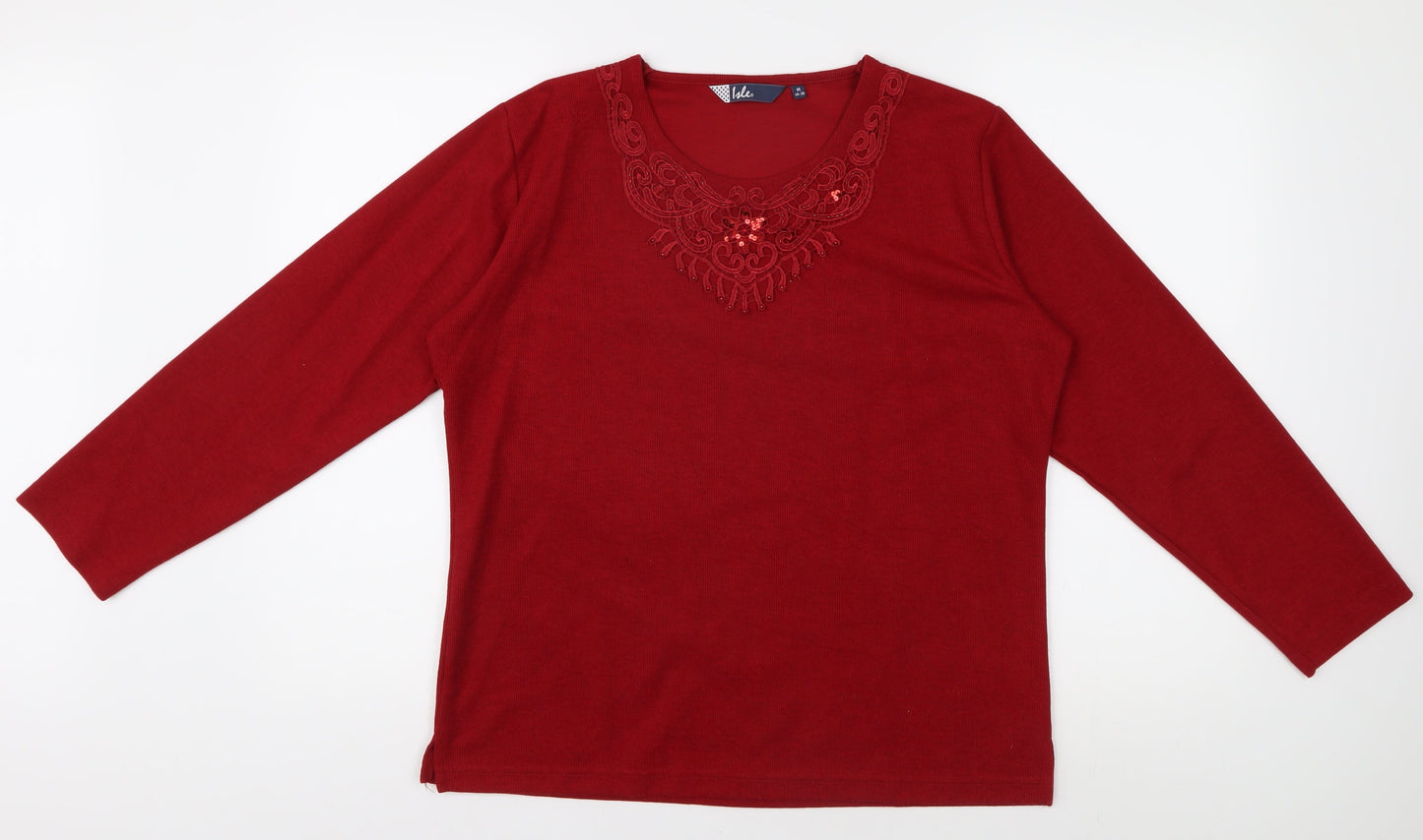 Isle Women's Red Embroidered Long Sleeve T-Shirt, M
