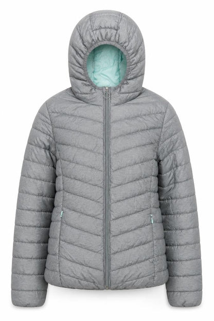 Front view of C&A girls’ grey hooded puffer jacket 14 years