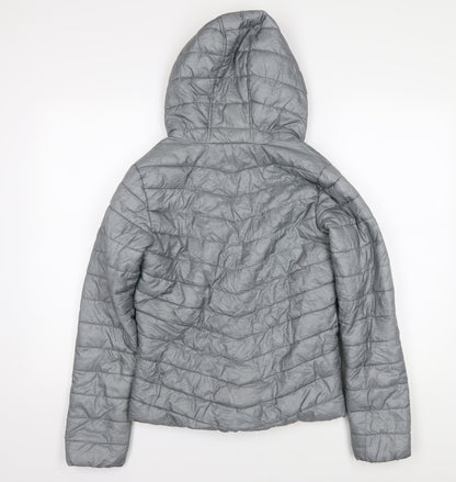 Back view of C&A girls’ grey hooded puffer jacket 14 years