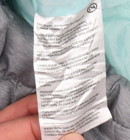 Close-up detail of C&A girls’ grey hooded puffer jacket 14 years