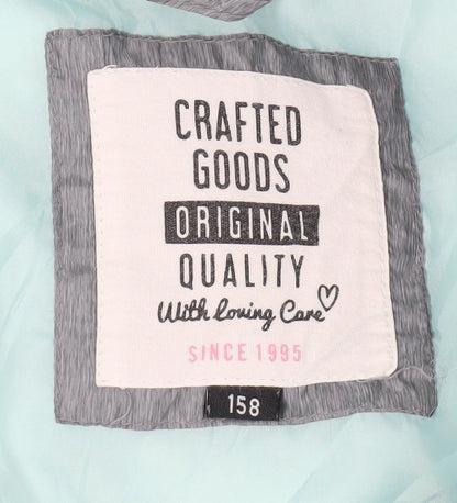 Brand and care label for C&A girls’ grey hooded puffer jacket 14 years