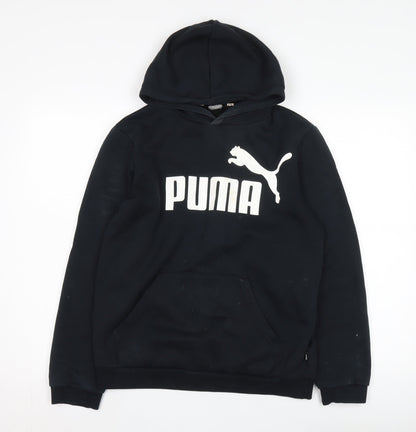 Additional front view of Puma boys’ black hoodie pullover 16 years - logo, hooded